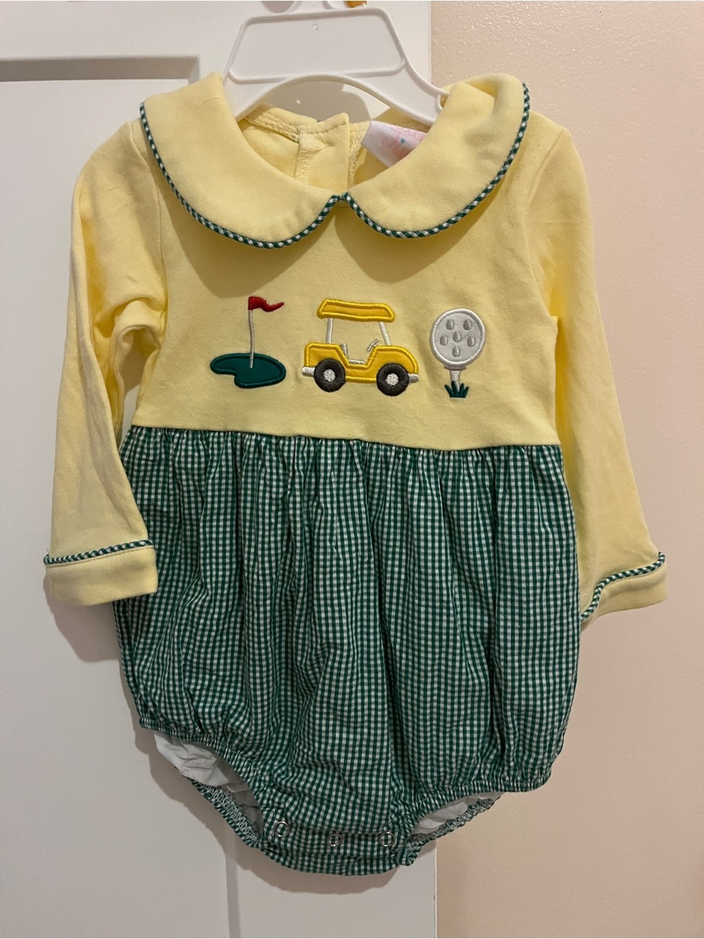 Stitchy fish Yellow & Green Golf Appliqué Baby Romper
